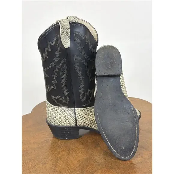 Texas Black Snakeskin Western Women's Boot Size 6.5 Two Tone Ladies Boots - Picture 2 of 8